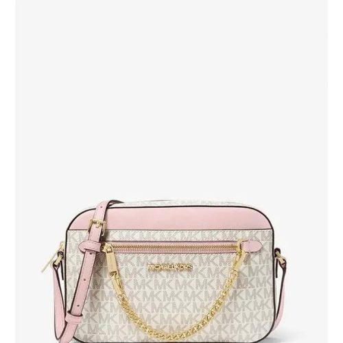 Cartera Crossbody Michael Kors Jet Set Item Chain Original. Vainilla Con Rosa Liso Dorado