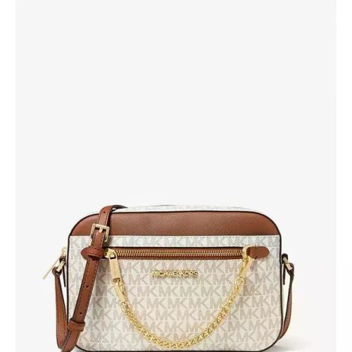 Cartera Crossbody Michael Kors Jet Set Item Chain Original. Vainilla Liso Dorado