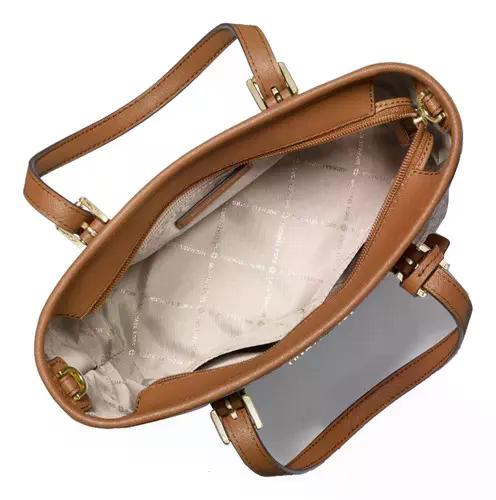 Bolsa Michael Kors Original Jet Set Travel Tote X-small Café Color Marrón Monograma Marrón Claro
