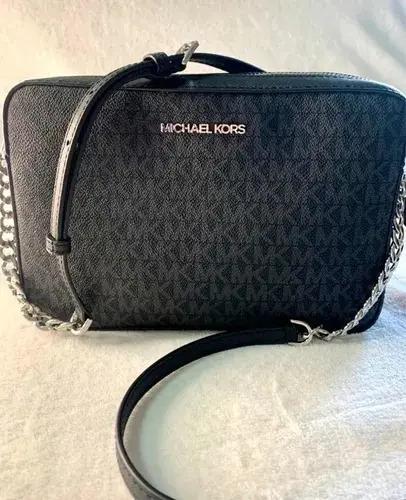 Bandolera Michael Kors Jet Set Grande En Negro Con Monograma Black Níquel