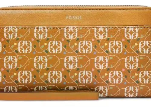 Billetera Clutch Fossil Jori Floral De Cuero Para Mujer Marrón Claro Estampado