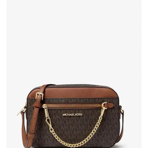Cartera Crossbody Michael Kors Jet Set Item Chain Original. Brown Liso Dorado