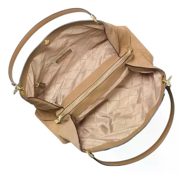Cartera Tote Michael Kors Modelo Christina Original Beige Lisa Dorados
