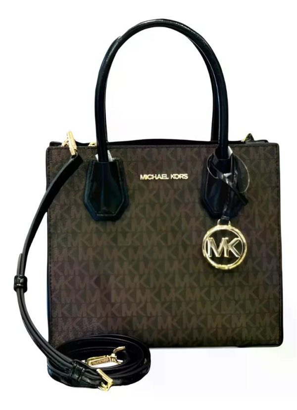 Cartera Y Crossbody Michael Kors Modelo Mercer. Marrón Monograma Dorado