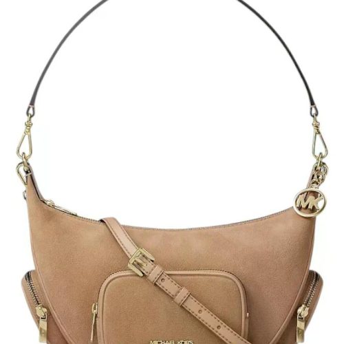 Cartera Crossbody Michael Kors Modelo Merrit Gamuza Original Camel Lisa Dorados