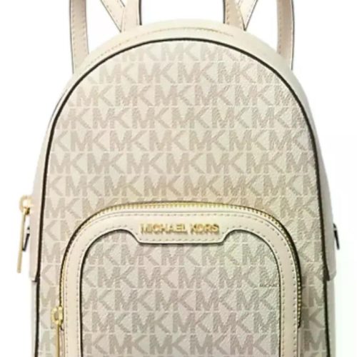 Mini Mochila Michael Kors Jaycee Convertible En Crossbody Color Vainilla Crema Diseño De La Tela Monograma
