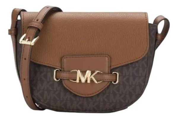 Cartera Bandolera Michael Kors Jet Set Reed Para Mujer Marrón Monograma Dorado