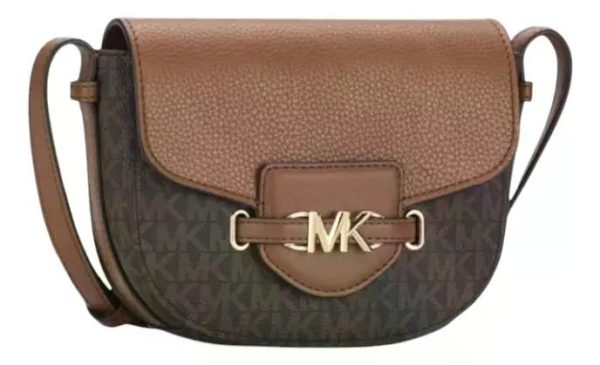 Cartera Bandolera Michael Kors Jet Set Reed Para Mujer Marrón Monograma Dorado