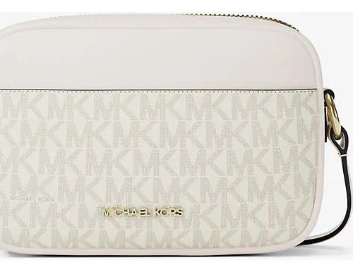 Cartera Crossbosy Michael Kors Jet Set Travel Small Original Vainilla Monograma Dorado