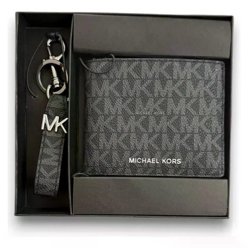 Billetera Con Llavero Marca Michael Kors Negro Monograma