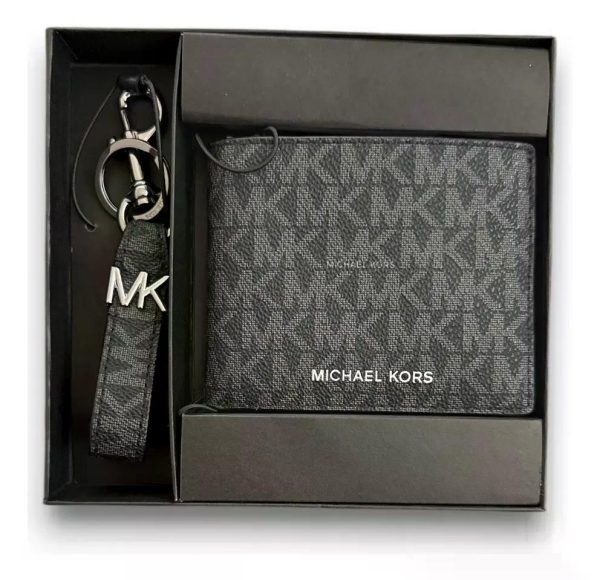 Billetera Con Llavero Marca Michael Kors Negro Monograma