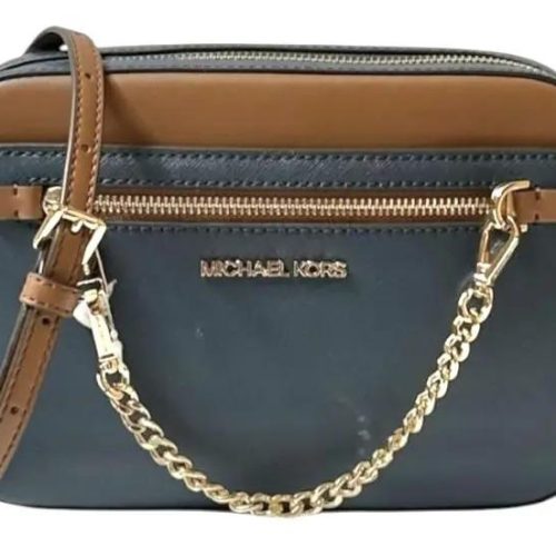 Cartera Crossbody Michael Kors Jet Set Item Chain Original. Azul Oscuro Lisa Dorado