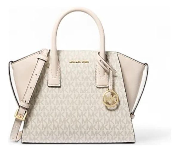 Crossbody Y Cartera Michael Kors Modelo Avril Mediano Vainilla Monograma Dorado