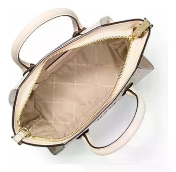 Crossbody Y Cartera Michael Kors Modelo Avril Mediano Vainilla Monograma Dorado
