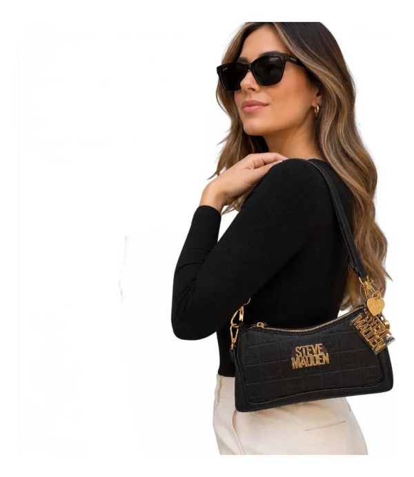 Cartera De Hombro Y Crossbody Steve Madden Modelo Hollywood Negro Dorados
