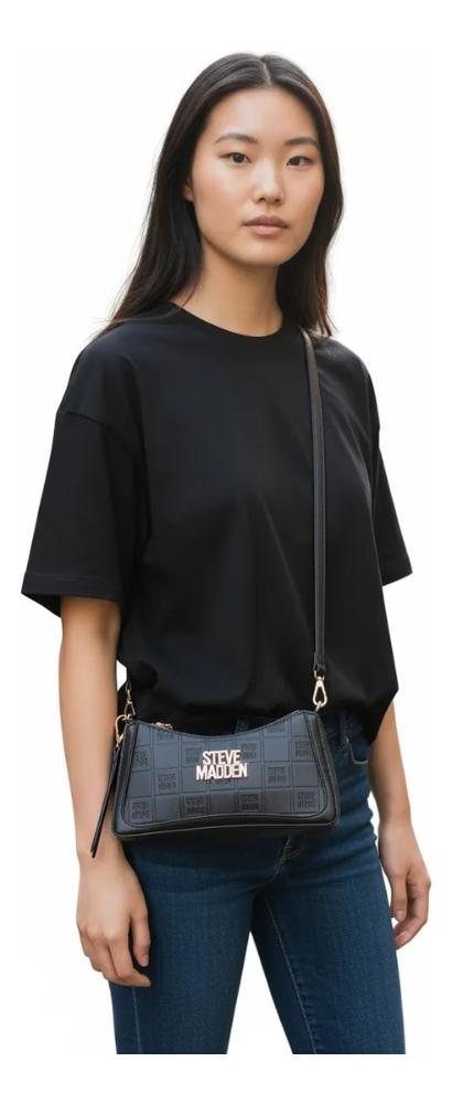 Cartera De Hombro Y Crossbody Steve Madden Modelo Hollywood Negro Dorados
