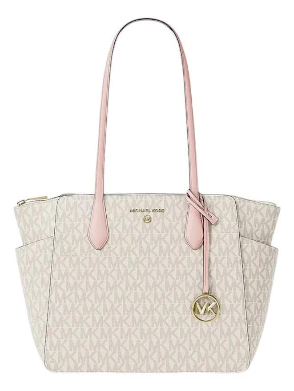 Cartera Tote Michael Kors Modelo Marilyn Mujer Original Vainilla Rosa Monograma Dorado