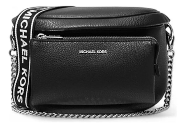 Banano/riñonera Michael Kors Modelo Slater Mediano Color Negro/plata Diseño De La Tela Lisa