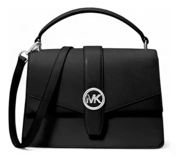 Crossbody Michael Kors Modelo Greenwich Mediano Negro Lisa Plateado