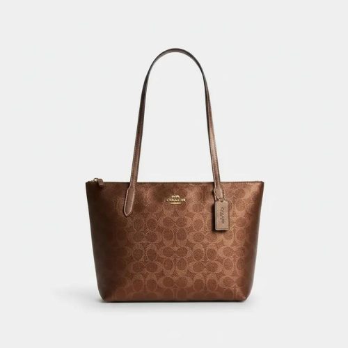 Cartera Tote Marca Coach Modelo Fiona Original Marrón Monograma Dorados