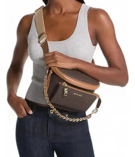 Banano/riñonera Michael Kors Modelo Slater Mediano Color Marrón Diseño De La Tela Monograma