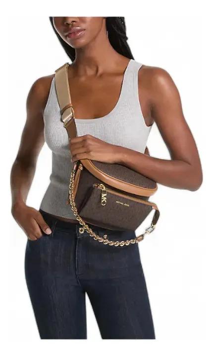 Banano/riñonera Michael Kors Modelo Slater Mediano Color Marrón Diseño De La Tela Monograma